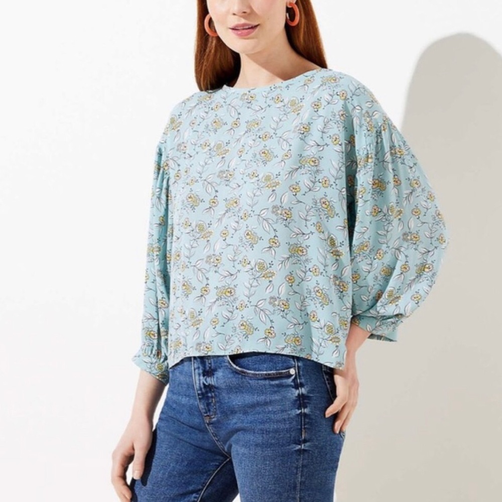 LOFT Aqua Blue Floral Top NWT